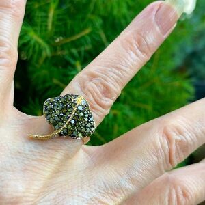 Bold Green CZ Stingray Ring GP Sterling Silver